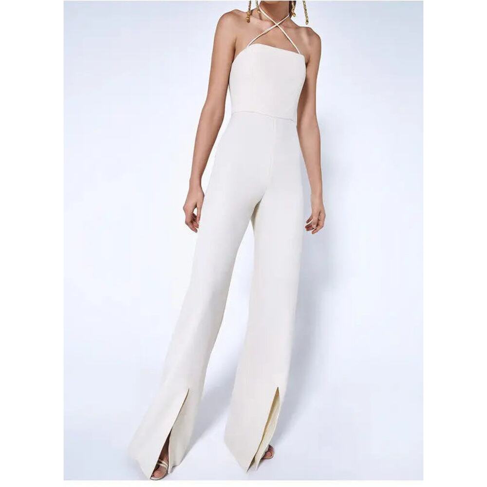 NWOT Alexis Rohani Halter Wide Leg Jumpsuits with Front Slit White Women's Small